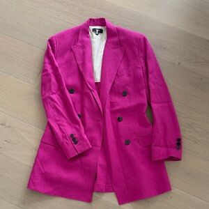 Theory Fuchsia Double-Breasted Linen Blazer